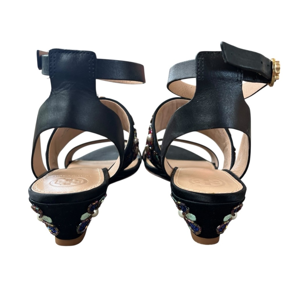 Tory Burch Estella Embellished Wedge Sandals Sequins & Embroidery Size 7M - Picture 10 of 12